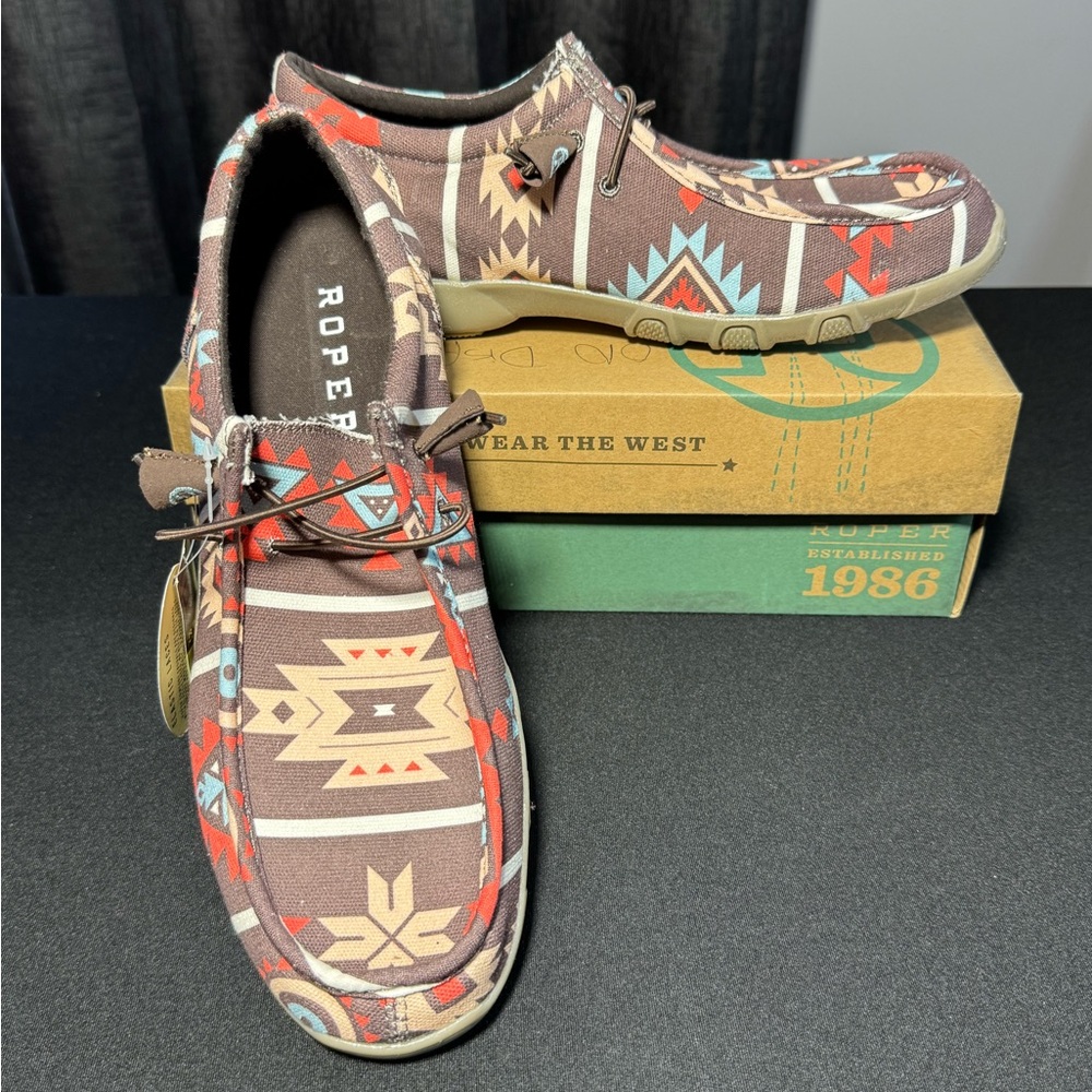 Roper Women’s Aztec Pattern Loafers - Brown and Red